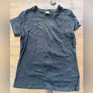 St Patrick’s clover Black Cotton T shirt bedazzled women’s small